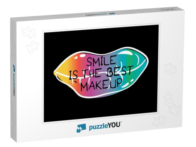 Lips Drawing with Inspirational Quote / Vector Illustrati... Jigsaw Puzzle