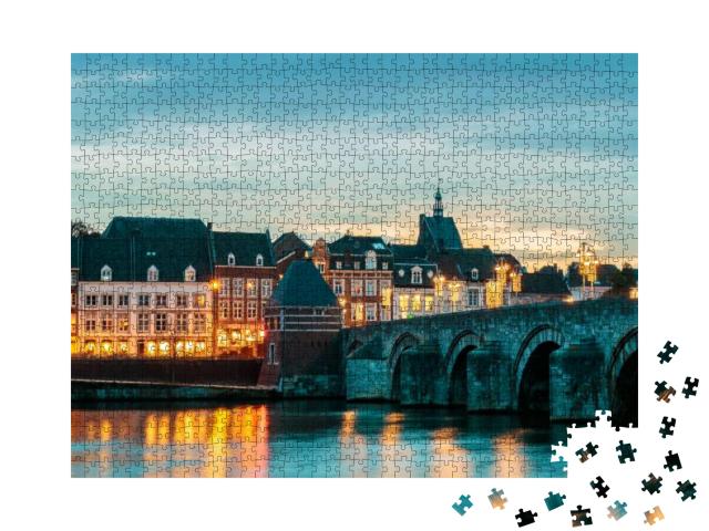 View At the Famous Dutch Sint Servaas Bridge with Christm... Jigsaw Puzzle with 1000 pieces