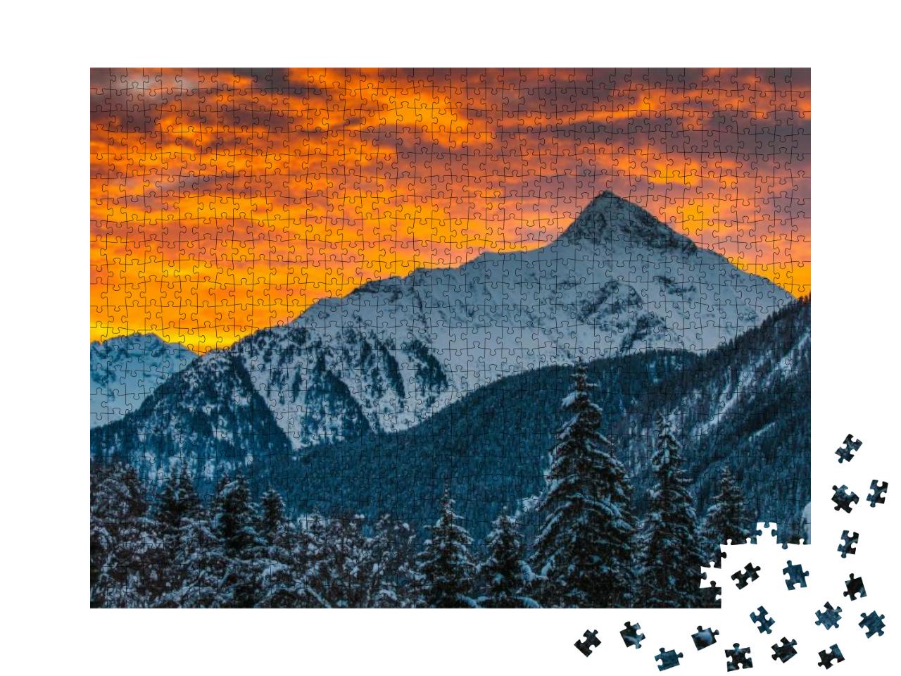 Mountains of a Valley of Zillertal in Sunrise - Mayrhofen... Jigsaw Puzzle with 1000 pieces