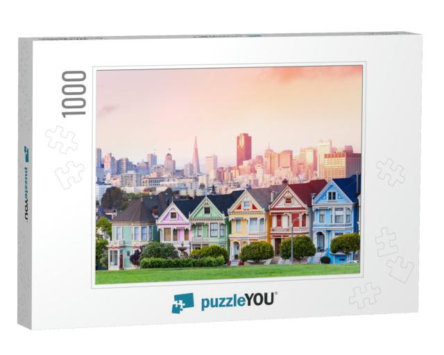 Evening Skyline of San Francisco, Painted Ladies... Jigsaw Puzzle with 1000 pieces