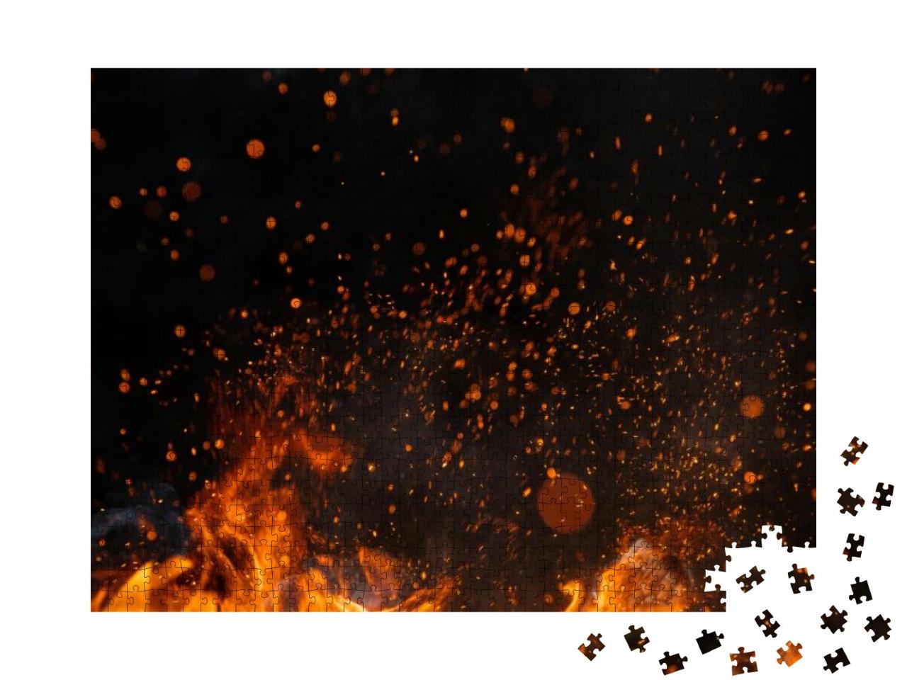 Fire Sparks Particles with Flames Isolated on Black Backg... Jigsaw Puzzle with 1000 pieces