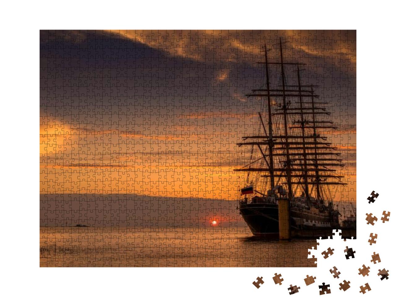 Sunset At the North Sea with a Ship in the Foreground... Jigsaw Puzzle with 1000 pieces