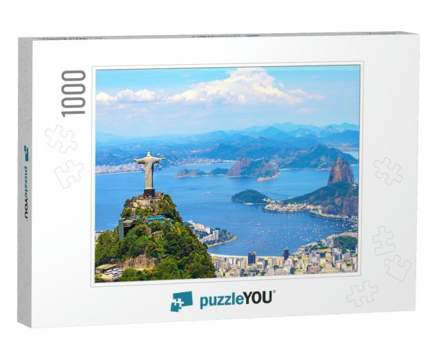 Aerial View of Rio De Janeiro with Christ Redeemer & Corc... Jigsaw Puzzle with 1000 pieces
