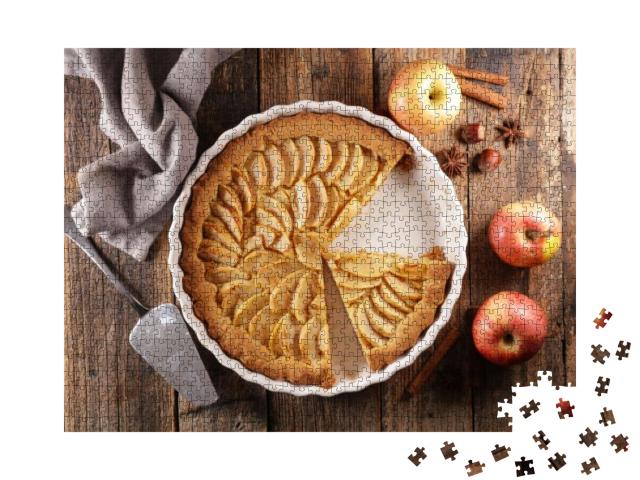 Apple Pie & Spices on Wood Background... Jigsaw Puzzle with 1000 pieces