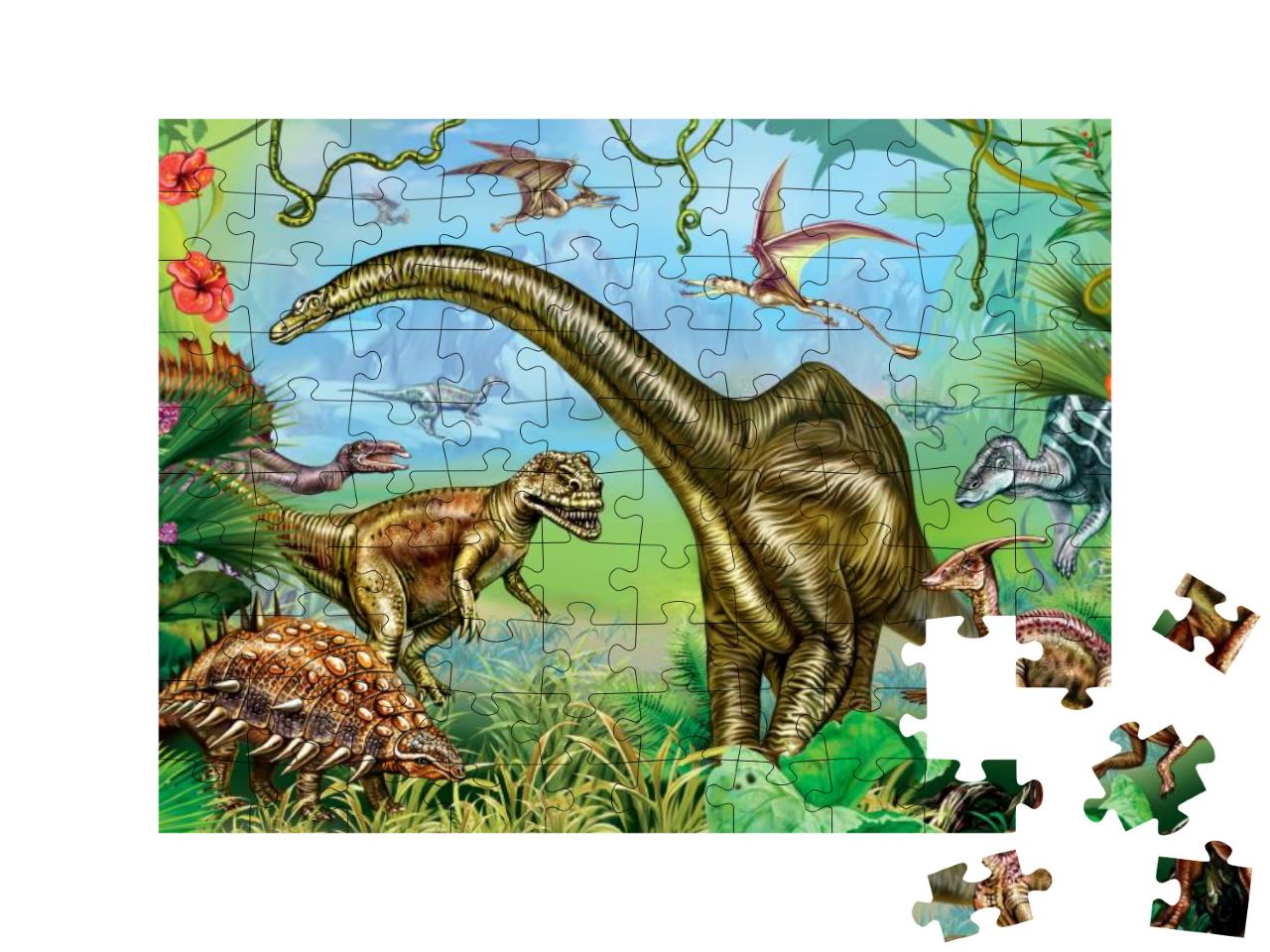 The Ancient World of Dinosaurs, Giant Dinosaurs of the Me... Jigsaw Puzzle with 100 pieces