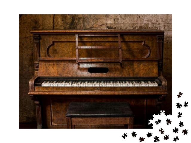 Old Wooden Piano Keys on Wooden Musical Instrument in Fro... Jigsaw Puzzle with 1000 pieces