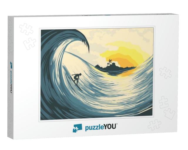 Tropical Island Wave & Surfer At Sunset... Jigsaw Puzzle