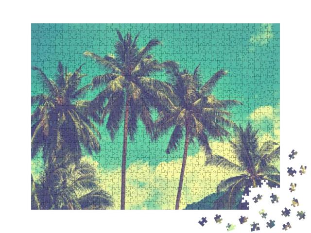 Looking Up & See Lush Green Palm Fronds & Bright Blue Sky... Jigsaw Puzzle with 1000 pieces