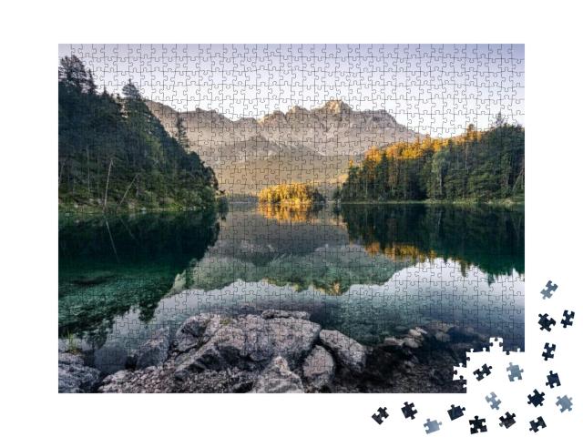 Zugspitze Photographed from Eibsee Lake... Jigsaw Puzzle with 1000 pieces