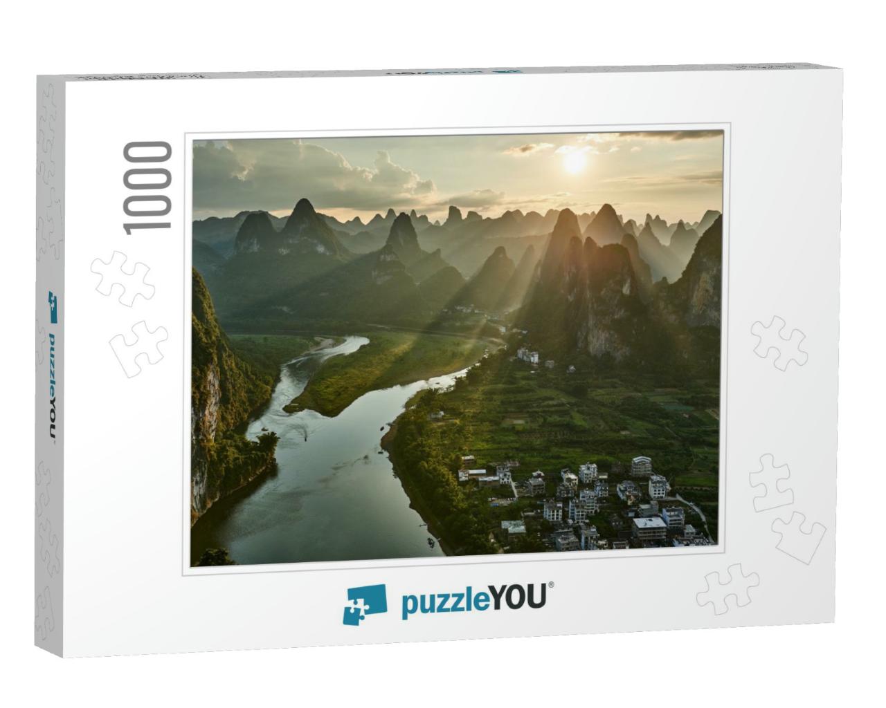 Sunset View of the Li River Seen from Laozhai Mountain La... Jigsaw Puzzle with 1000 pieces