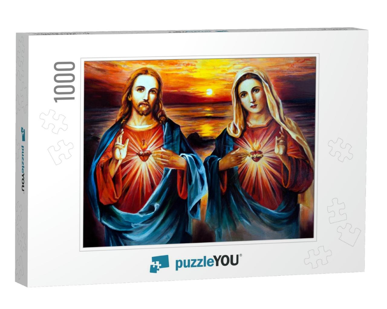 Jesus Christ & Mary with Heart. Oil Painting... Jigsaw Puzzle with 1000 pieces