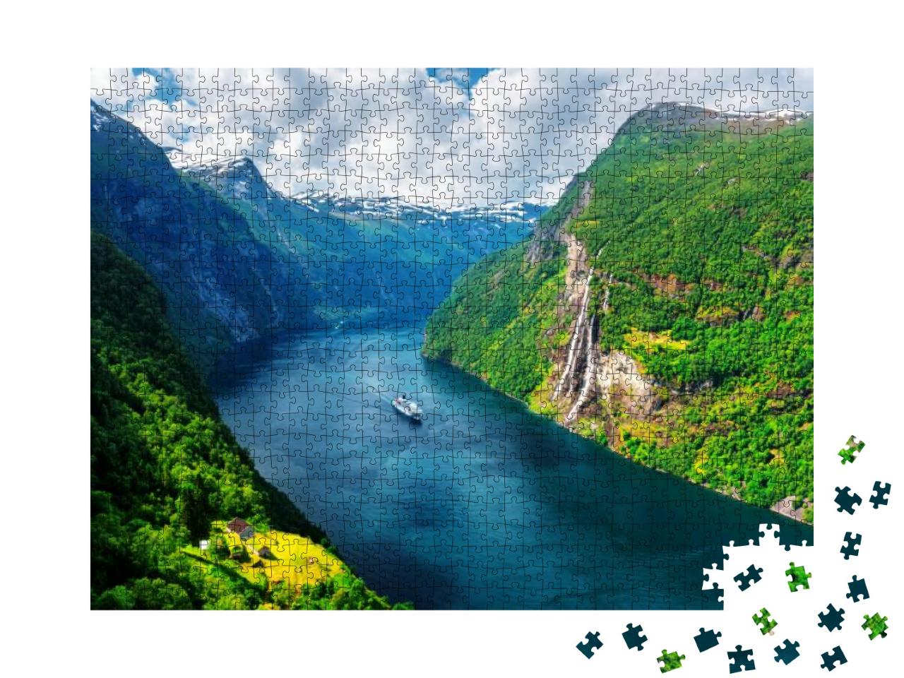 Breathtaking View of Sunnylvsfjorden Fjord & Famous Seven... Jigsaw Puzzle with 1000 pieces