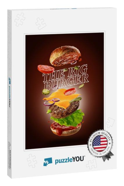 Jumping Burger Ads, Delicious & Attractive Hamburger with... Jigsaw Puzzle