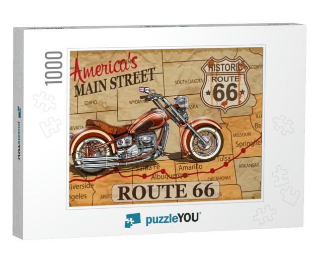 Vintage Route 66 Motorcycle Poster... Jigsaw Puzzle with 1000 pieces