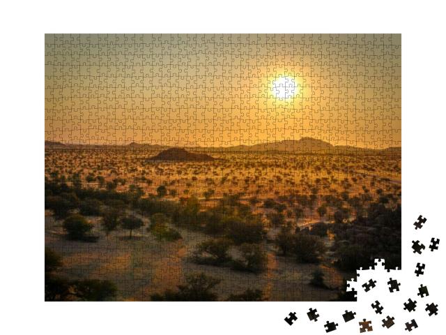 Sunset Over the Savannah in Twyfelfontein, Madisa, Damara... Jigsaw Puzzle with 1000 pieces