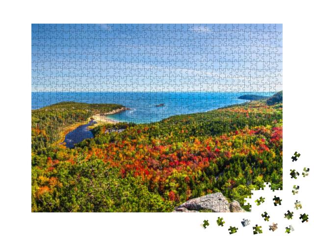 Panoramic View of the Stunning Fall Colors & Blue Waters... Jigsaw Puzzle with 1000 pieces