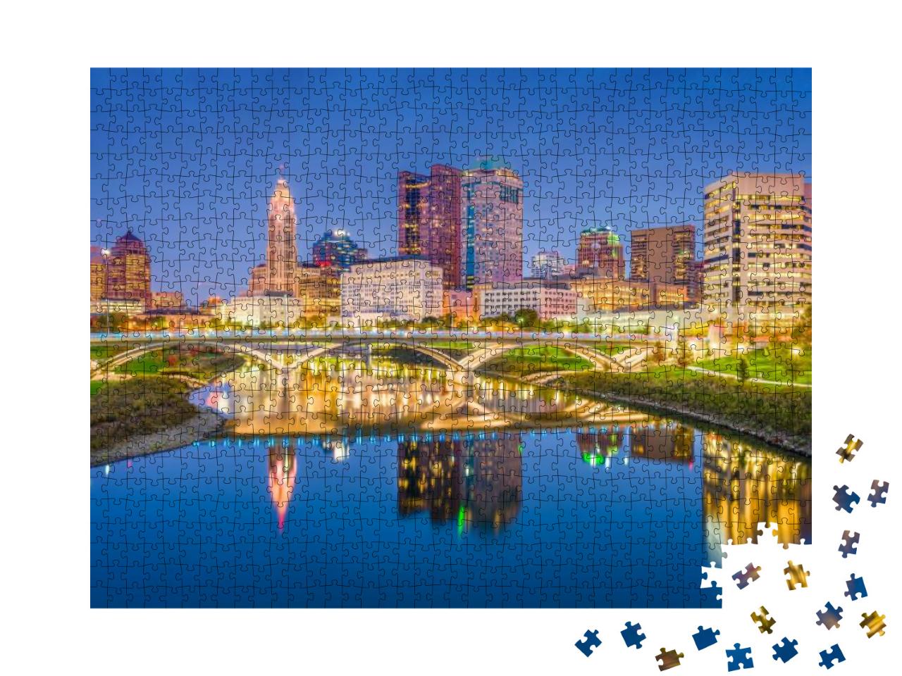 Columbus, Ohio, USA Skyline on the River At Dusk... Jigsaw Puzzle with 1000 pieces