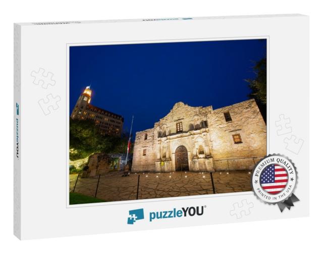 The Alamo Mission At Night in Downtown San Antonio, Texas... Jigsaw Puzzle