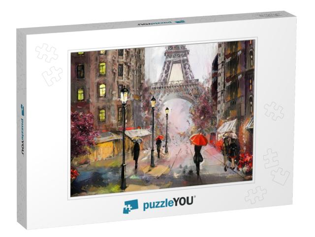 Oil Painting on Canvas, Street View of Paris. Artwork. Ei... Jigsaw Puzzle