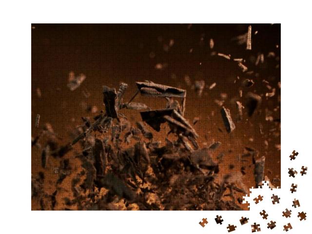 Flying Pieces of Crushed Chocolate Pieces, Delicious Fres... Jigsaw Puzzle with 1000 pieces