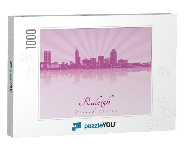Raleigh Skyline in Purple Radiant Orchid in Editable Vect... Jigsaw Puzzle with 1000 pieces