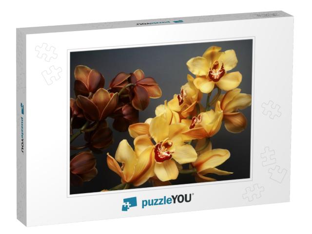 Composition of Beautiful Yellow & Brown Cymbidium Orchid... Jigsaw Puzzle