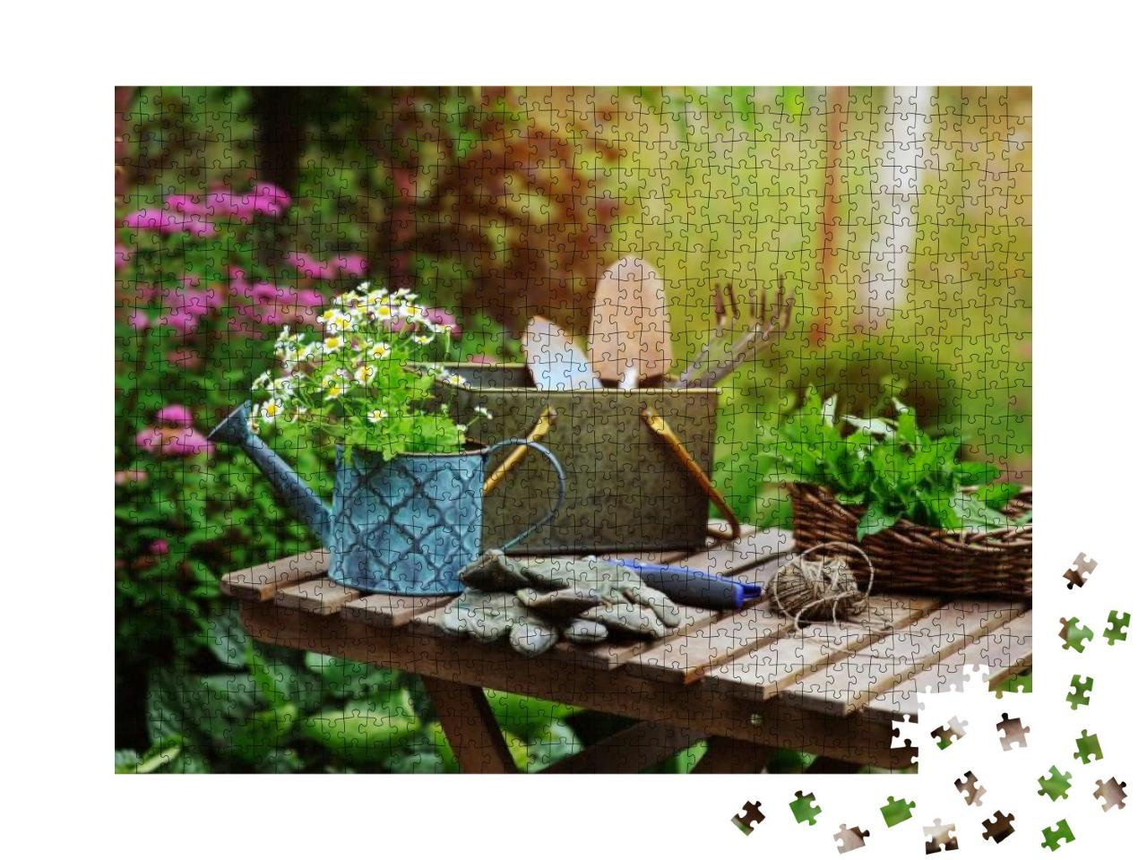 Garden Work Still Life in Summer. Chamomile Flowers, Glov... Jigsaw Puzzle with 1000 pieces