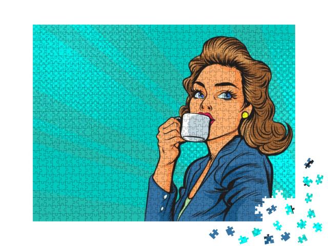 Beautiful Business Woman Having Coffee in the Morning. Re... Jigsaw Puzzle with 1000 pieces