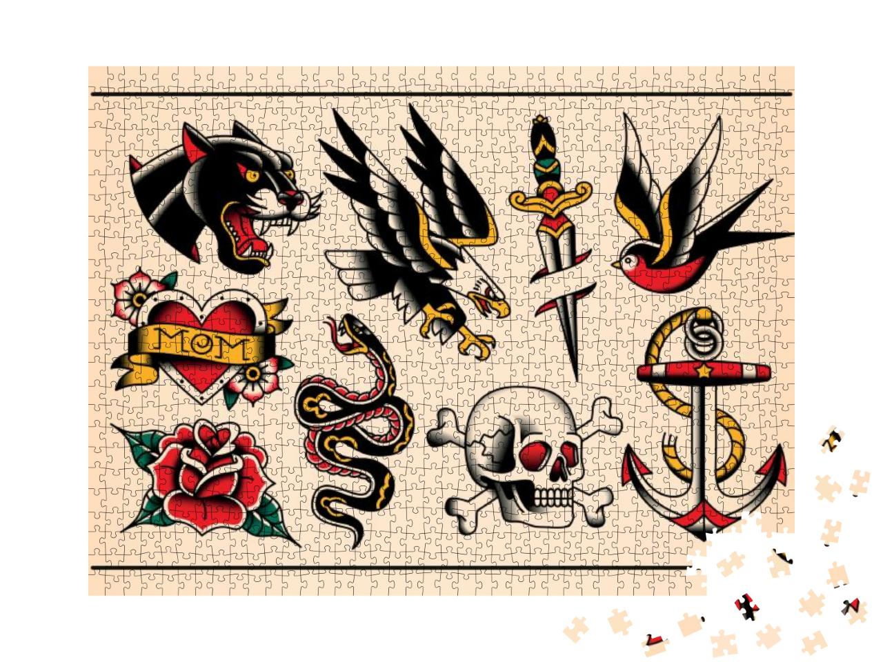 Vector Set of Old School Tattoo Designs... Jigsaw Puzzle with 1000 pieces