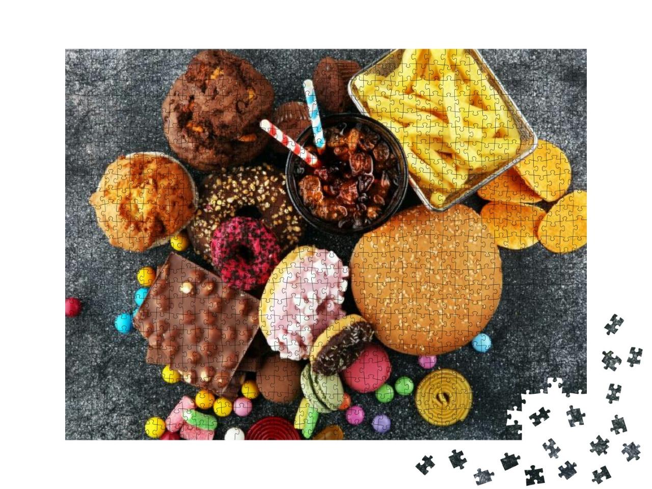 Unhealthy Products. Food Bad for Figure, Skin, Heart & Te... Jigsaw Puzzle with 1000 pieces