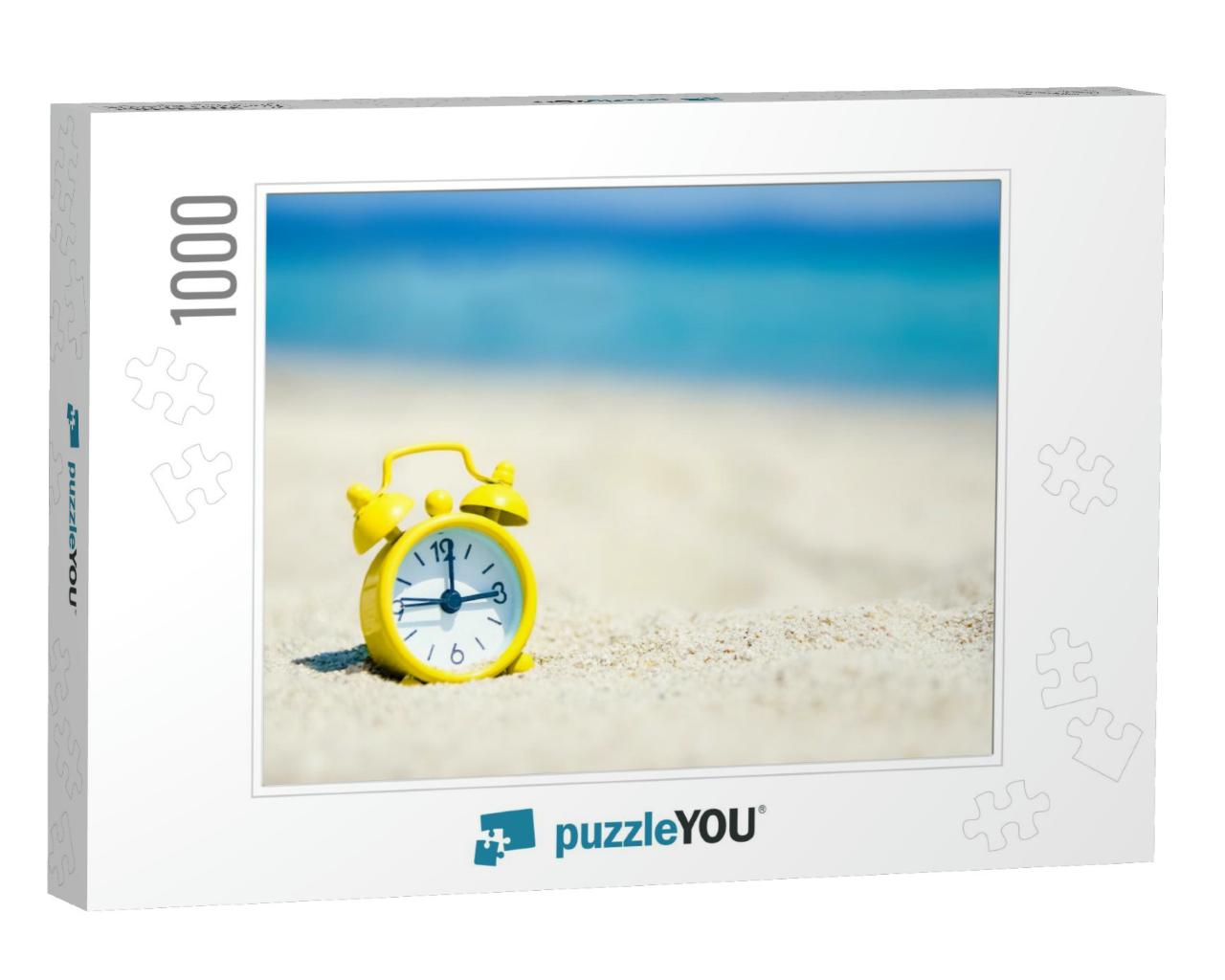 Beautiful Alarm Clock in the Sand by the Sea on Nature Ba... Jigsaw Puzzle with 1000 pieces