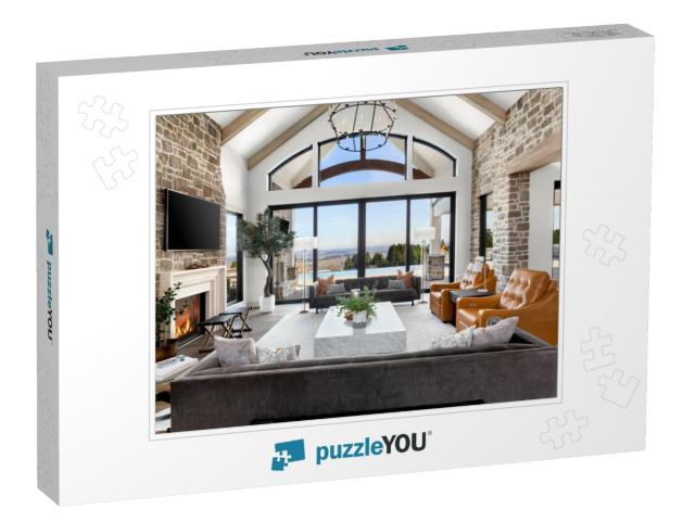 Beautiful Living Room in New Traditional Luxury Home. Fea... Jigsaw Puzzle