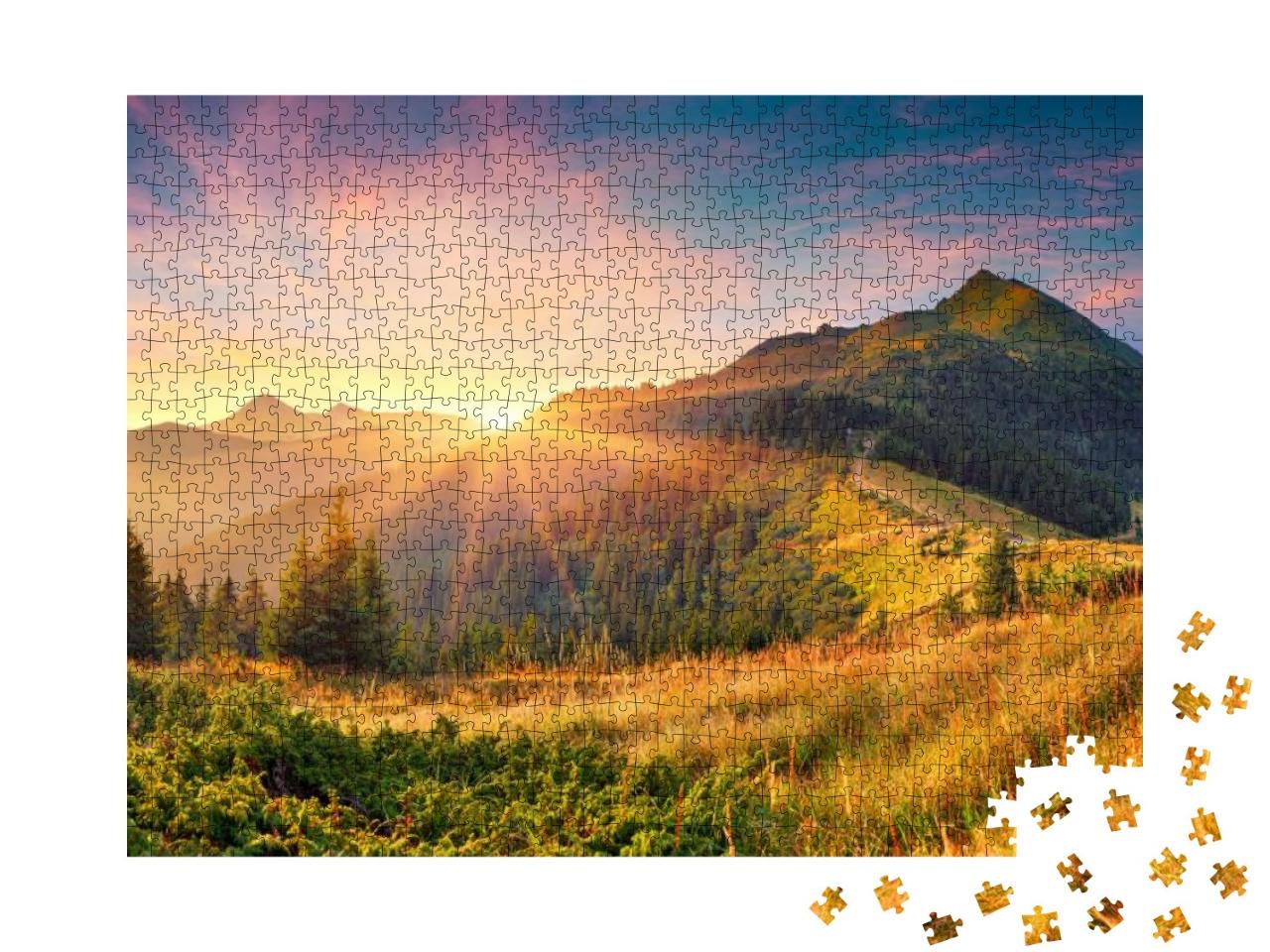 Amazing Summer Sunrise in Carpathian Mountains. Colorful... Jigsaw Puzzle with 1000 pieces