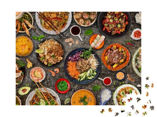 Asian Food Background with Various Ingredients on Rustic... Jigsaw Puzzle with 1000 pieces