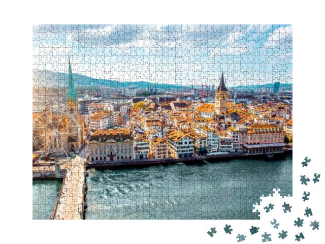 Aerial Panoramic Cityscape View on the Old Town of Zurich... Jigsaw Puzzle with 1000 pieces
