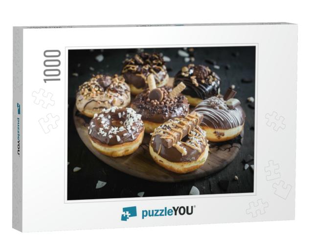 Group of Sweet Chocolate & Homemade Donuts, Selective Foc... Jigsaw Puzzle with 1000 pieces