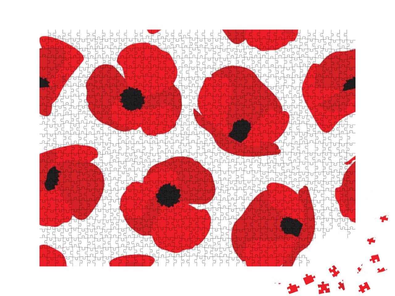 Poppy Flower Seamless Pattern. Red Poppies on White Backg... Jigsaw Puzzle with 1000 pieces