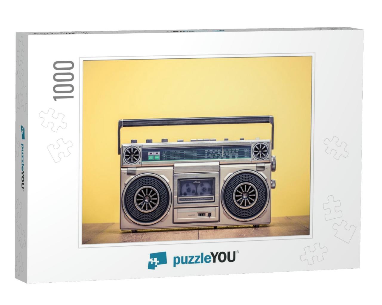 Retro Outdated Portable Stereo Boombox Radio Cassette Rec... Jigsaw Puzzle with 1000 pieces