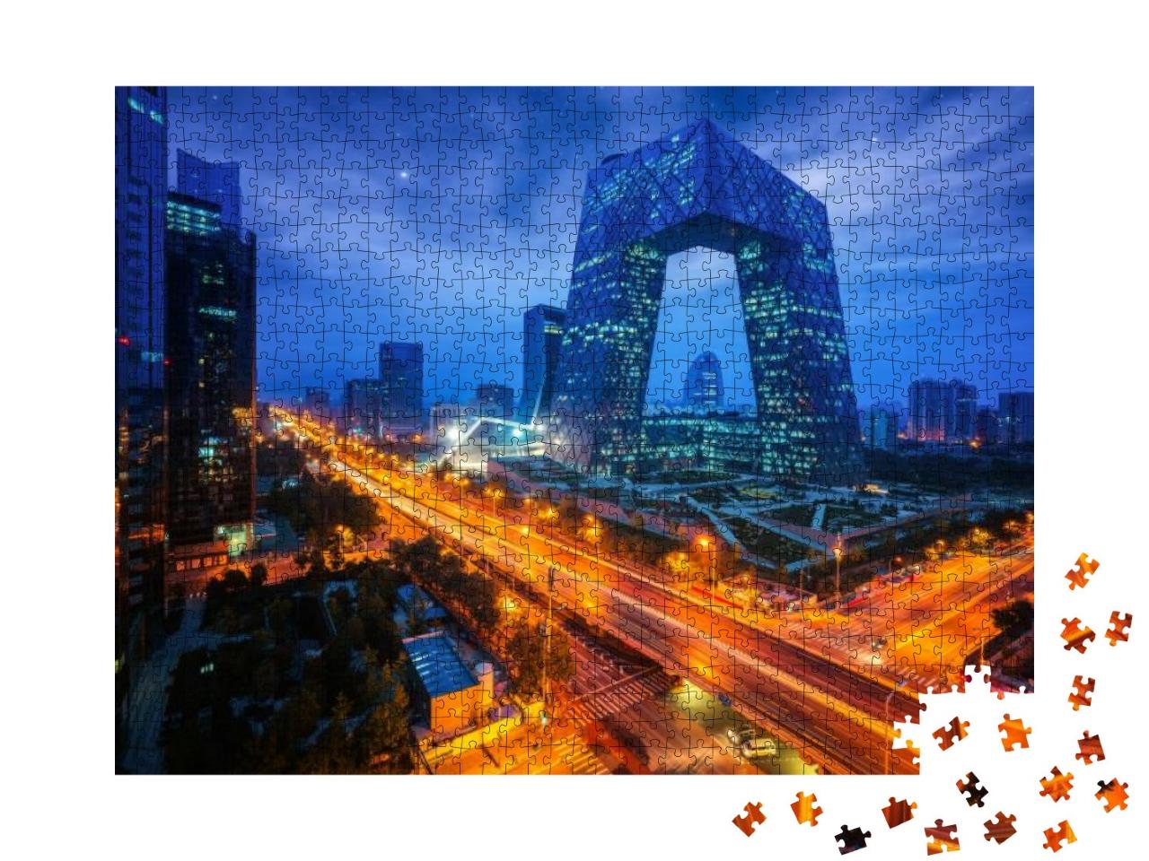 Night Cityscape with Building & Road in Beijing City, Chi... Jigsaw Puzzle with 1000 pieces