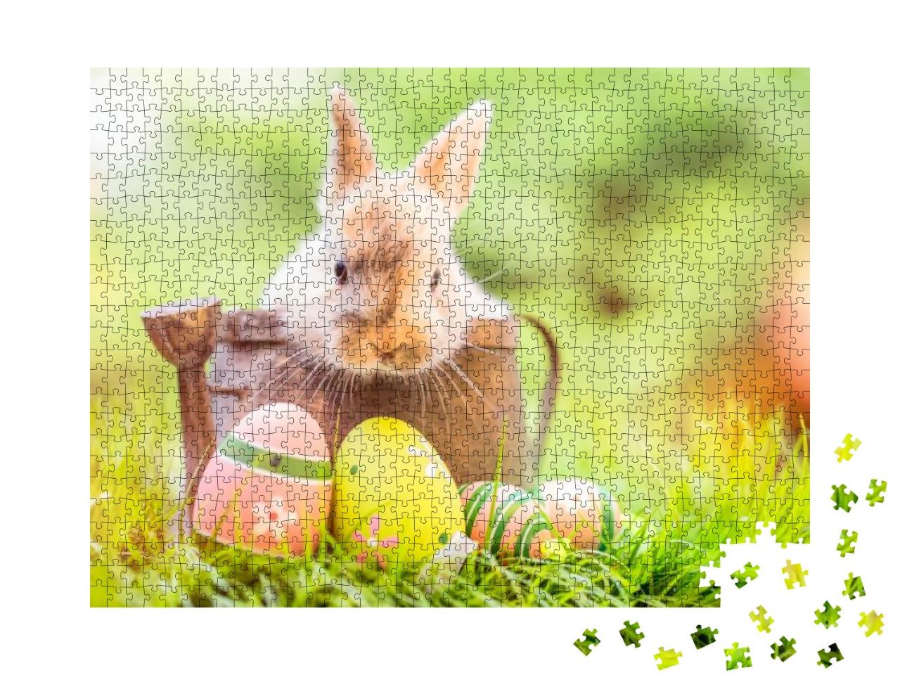 Small, Baby Rabbit in Easter Basket with Fluffy Fur & Eas... Jigsaw Puzzle with 1000 pieces