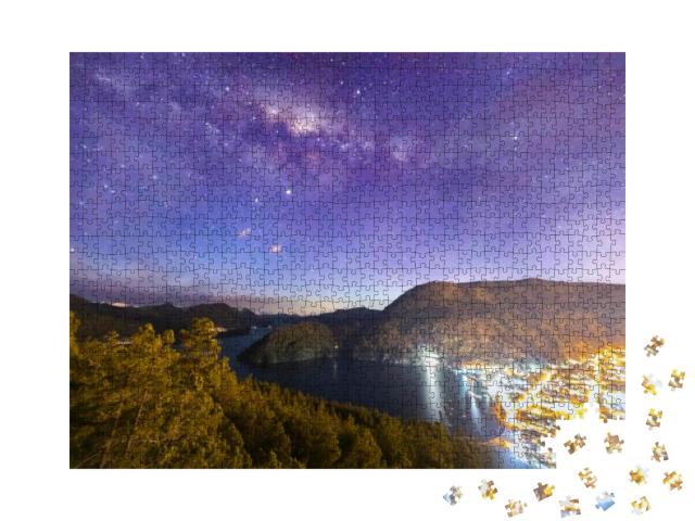 San Martin De Loss Andes Town Nightscape View. the Milky... Jigsaw Puzzle with 1000 pieces