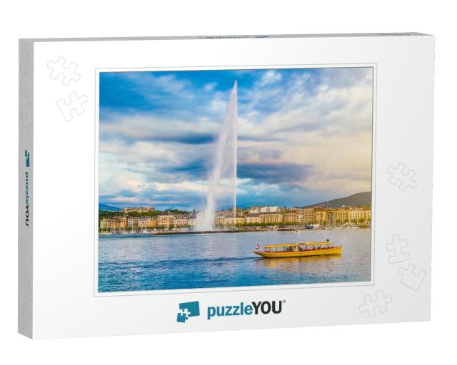 Panoramic View of Geneva Skyline with Famous Jet Deau Fou... Jigsaw Puzzle