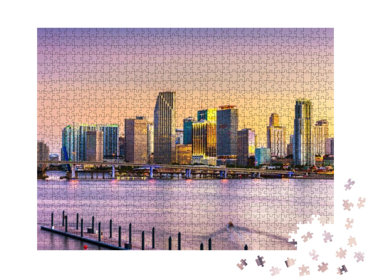 Miami, Florida, USA Skyline on Biscayne Bay At Dusk... Jigsaw Puzzle with 1000 pieces