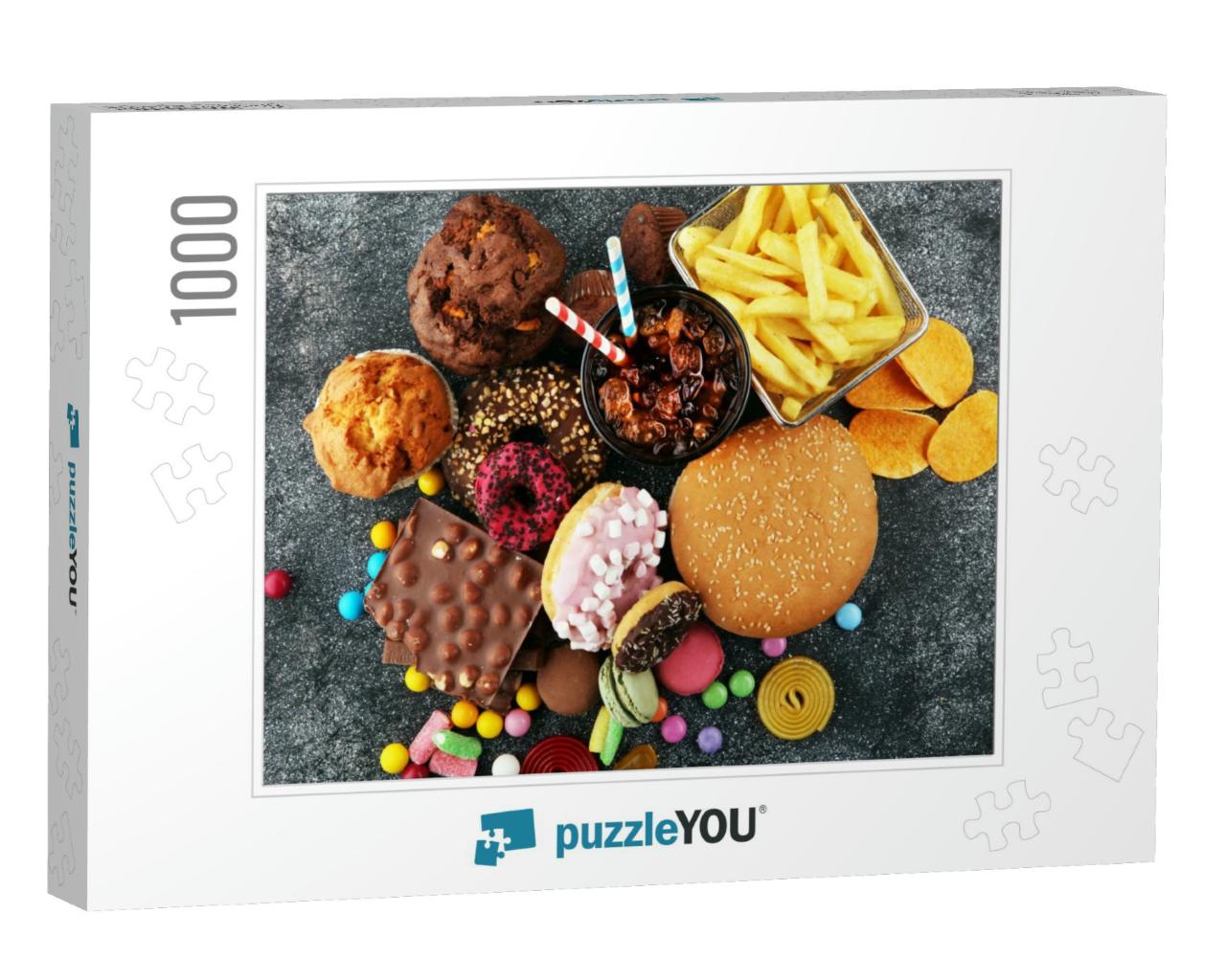 Unhealthy Products. Food Bad for Figure, Skin, Heart & Te... Jigsaw Puzzle with 1000 pieces