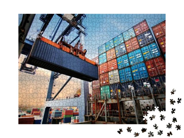 Container Loading in a Cargo Freight Ship with Industrial... Jigsaw Puzzle with 1000 pieces