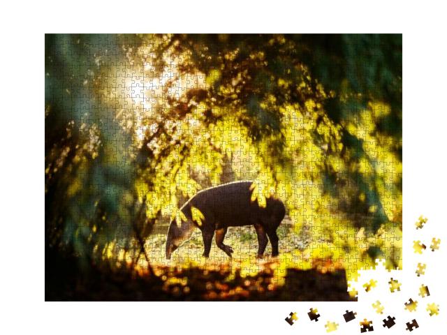 Tapir in Colorful Sun Backlight Woods in Zoo... Jigsaw Puzzle with 1000 pieces