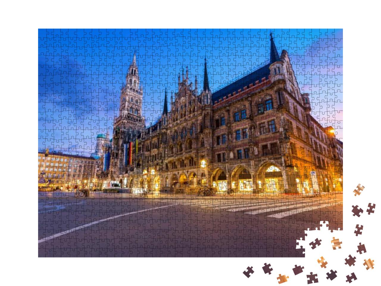 Night Panorama of Marienplatz & Munich City Hall in Munic... Jigsaw Puzzle with 1000 pieces