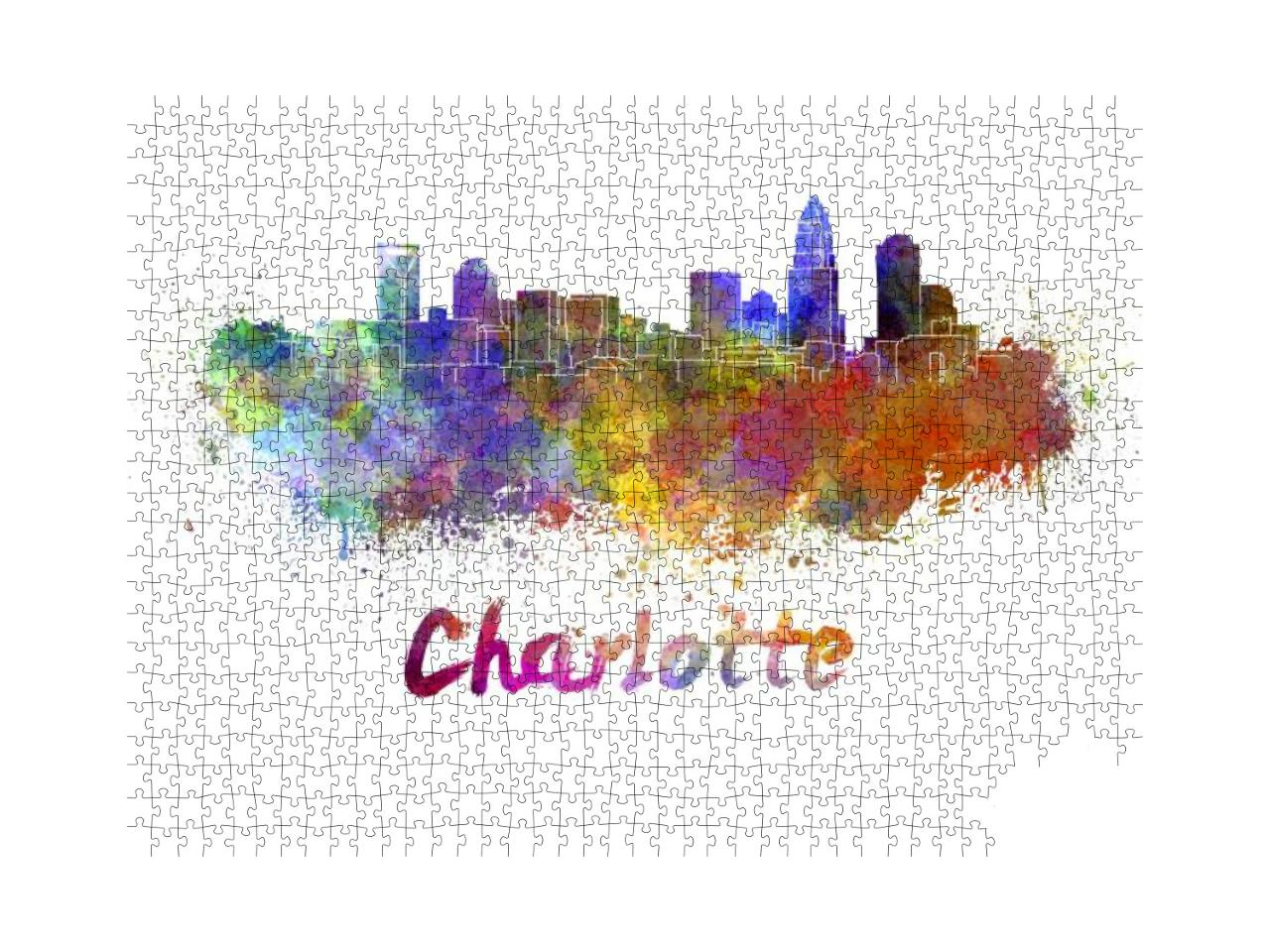 Charlotte Skyline in Watercolor Splatters with Clipping P... Jigsaw Puzzle with 1000 pieces