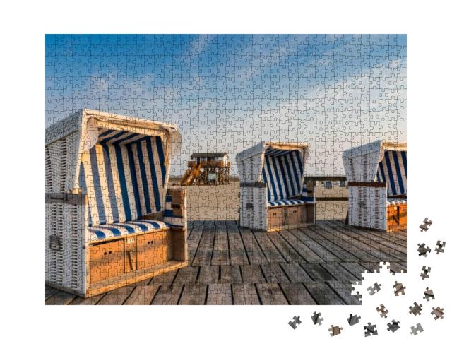 Beach Chairs on the Beach of St. Peter-Ording Germany... Jigsaw Puzzle with 1000 pieces
