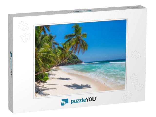 Sunny Beach with Palm Trees & Turquoise Sea in Jamaica Ca... Jigsaw Puzzle